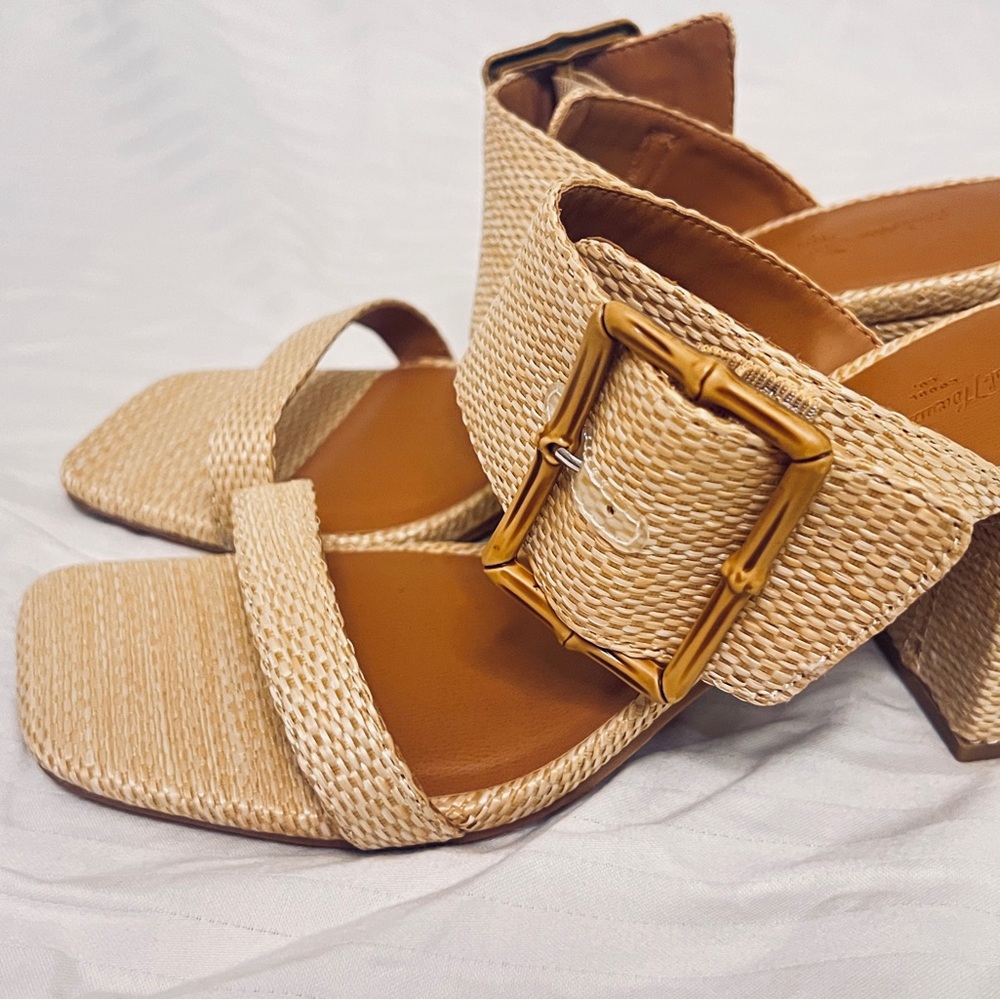 Woven Beige Buckle Sandals for Women